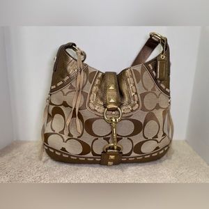 Coach Studded Hampton Signature Hobo Shoulder Bag
